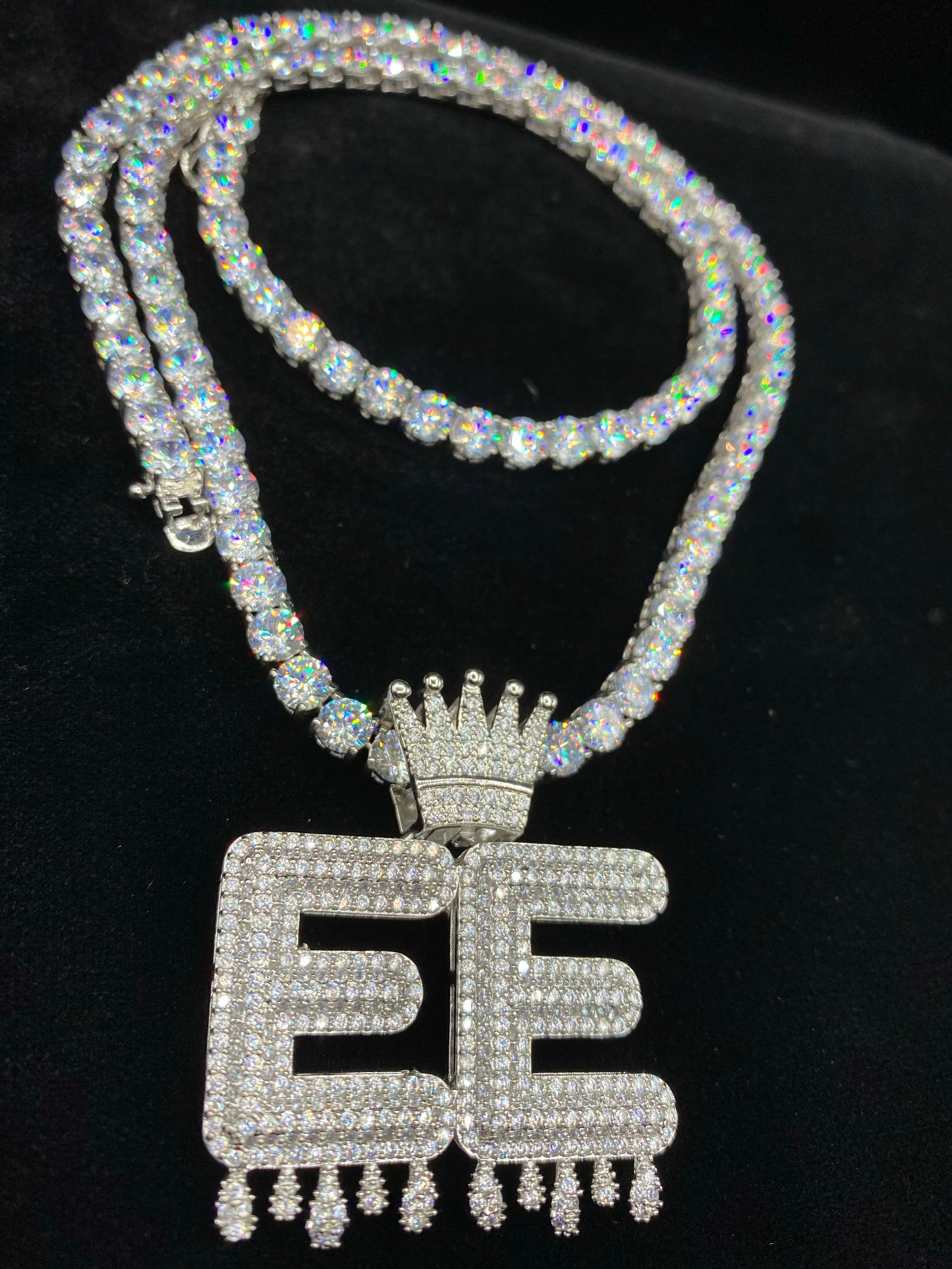 Drippy King custom name pendant silver plated with tennis chain