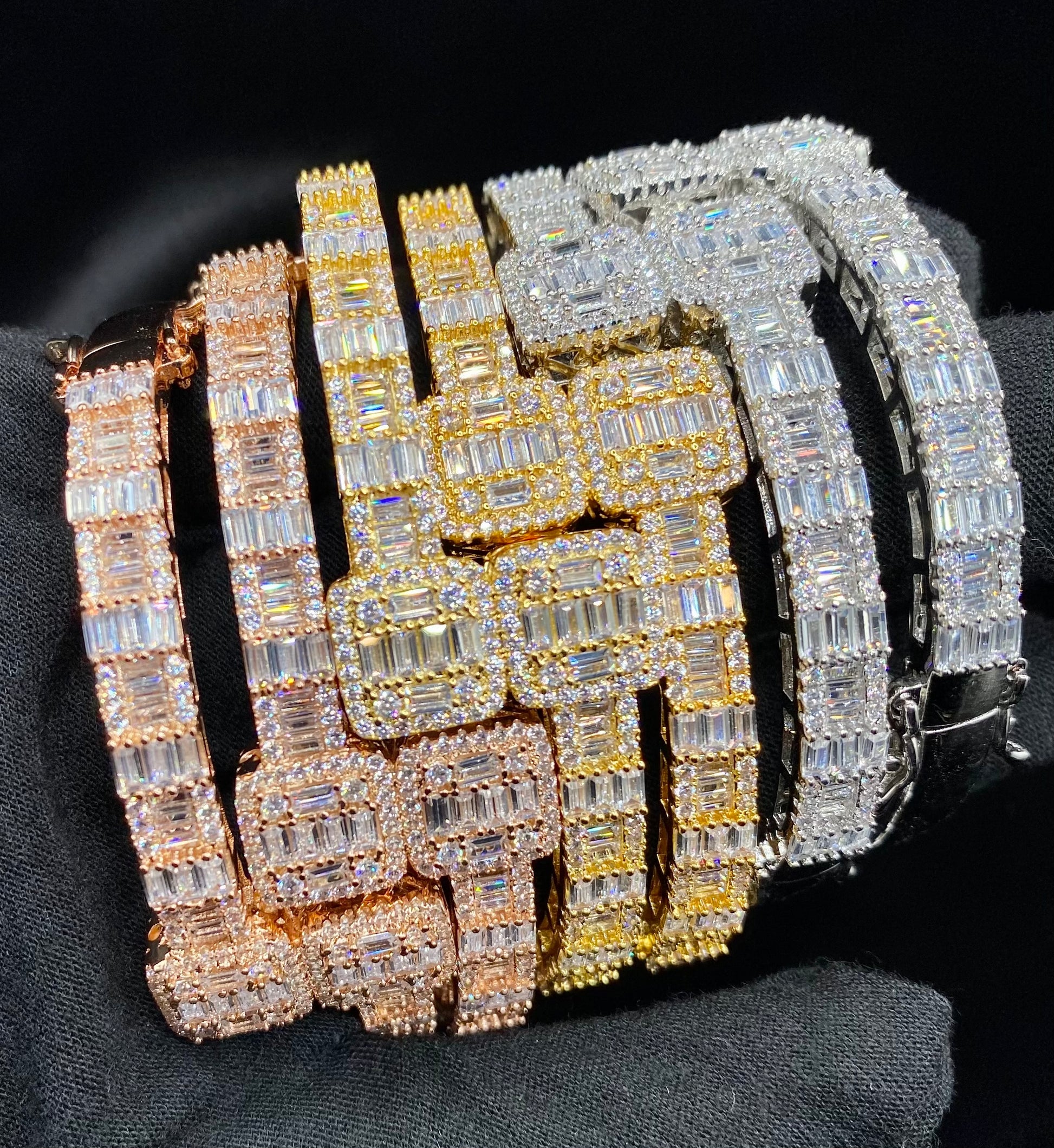 Charmbox Men square baguette bracelet 13mm gold plated iced out
