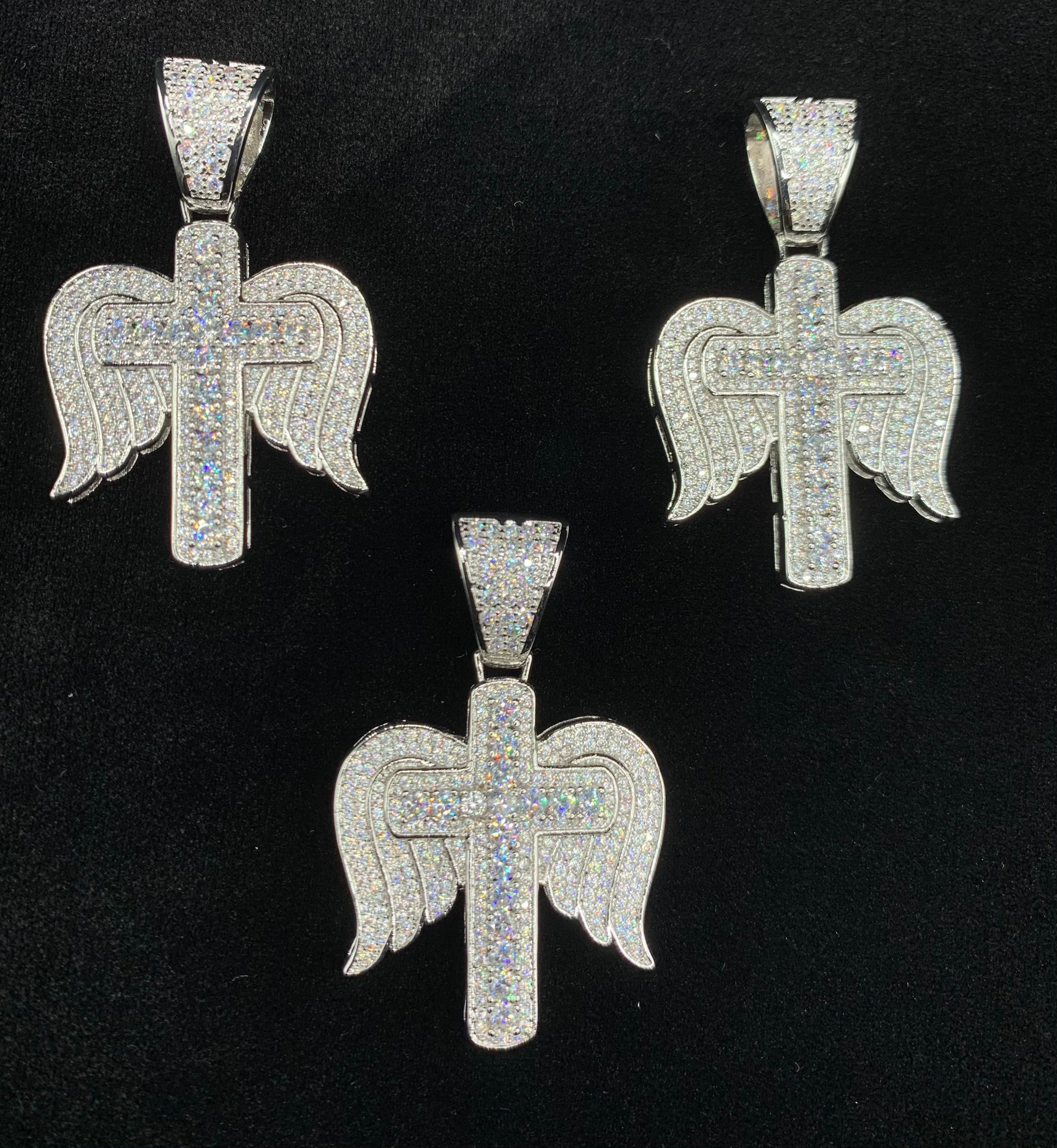 Angel cross pendant worn on 20 inch rope chain by Charmbox Men