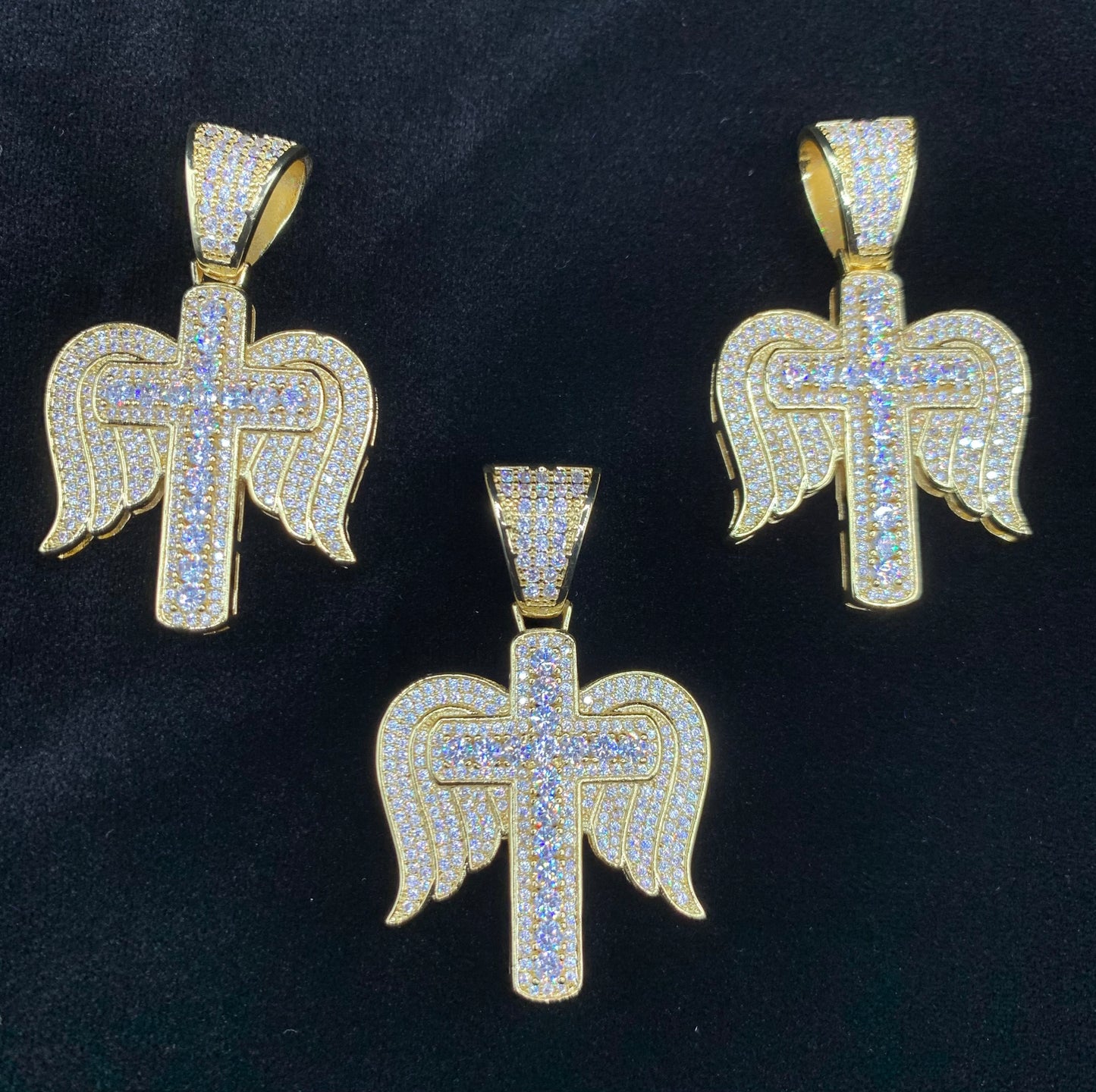 Angel cross pendant silver plated iced out