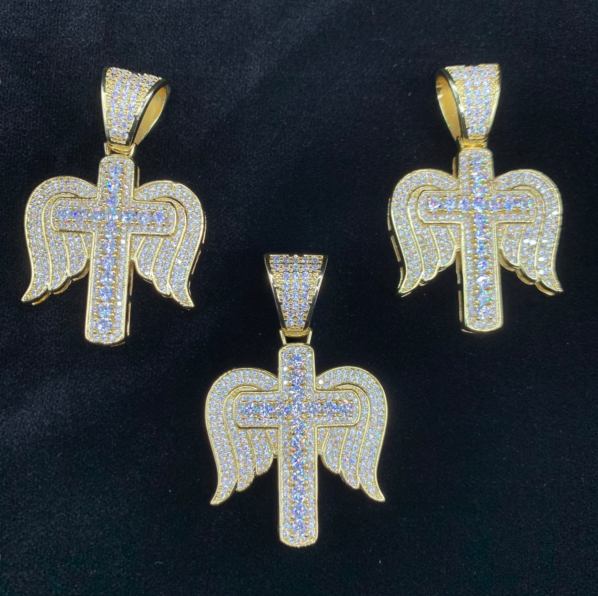 Angel cross pendant silver plated iced out