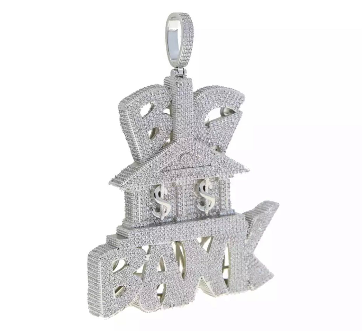 Big Bank pendant silver plated iced out necklace