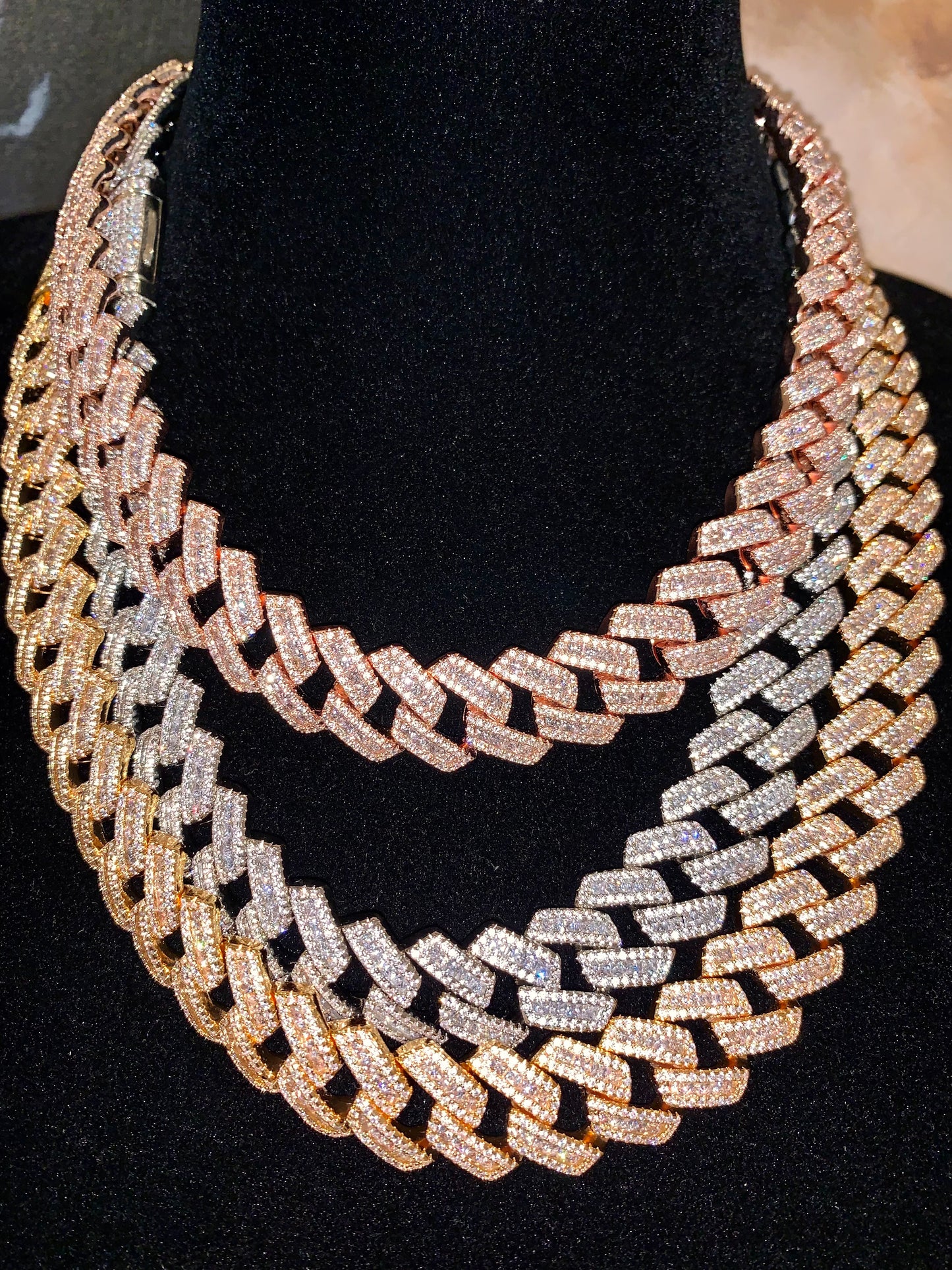 Flossy baguette Cuban chain silver plated mens necklace