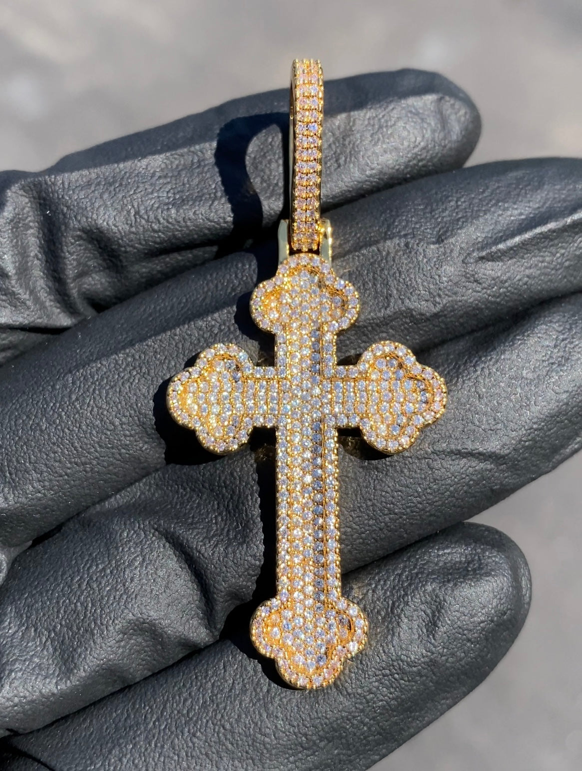 Chrome cross pendant silver plated iced out necklace